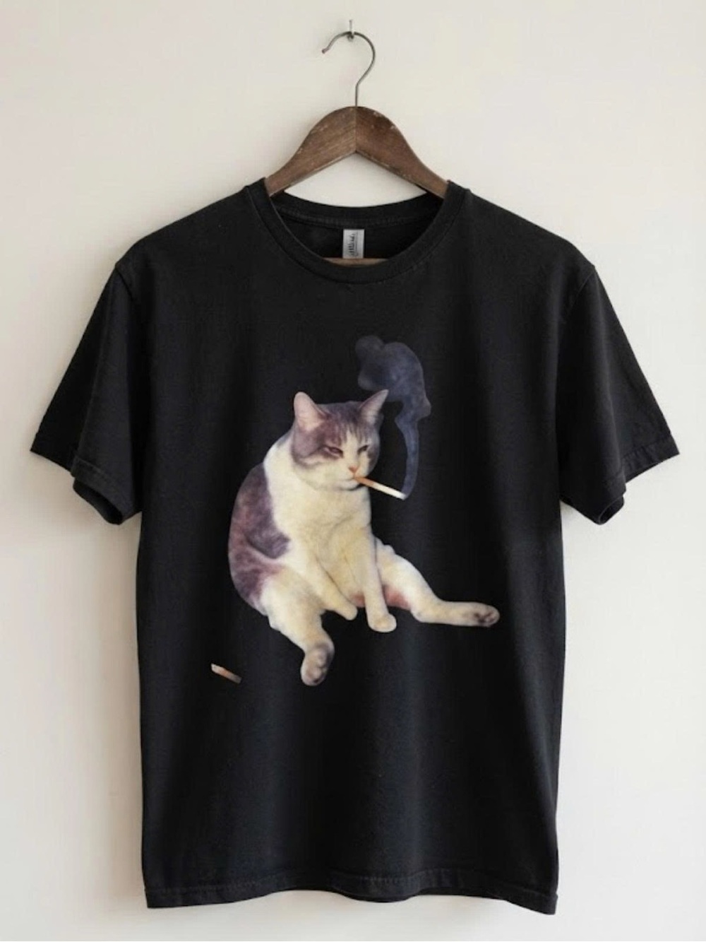 Gildan Black Tee with Smoking Cat Graphic | Unisex Shirt